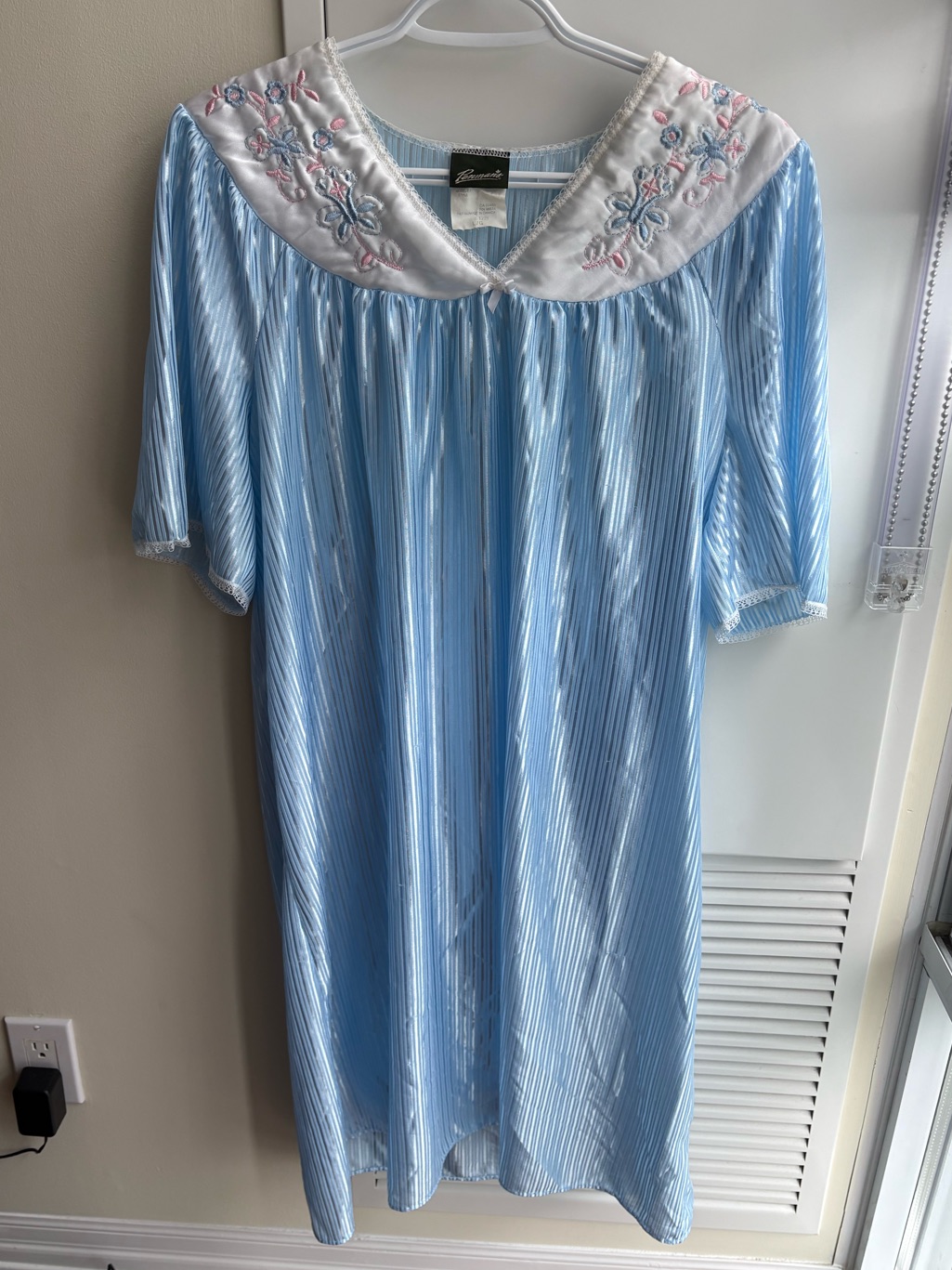 Light Blue Embroidered Collar Sleep Gown